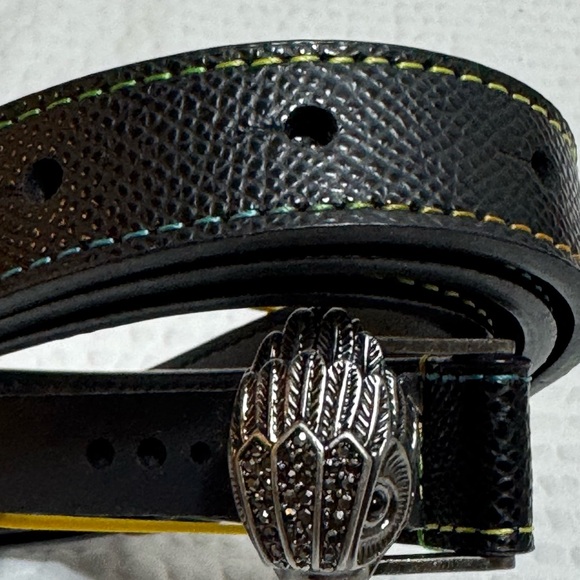 Kurt Geiger Accessories - Black Leather Belt with Silver Ornate Buckle and Multicolor Stitching